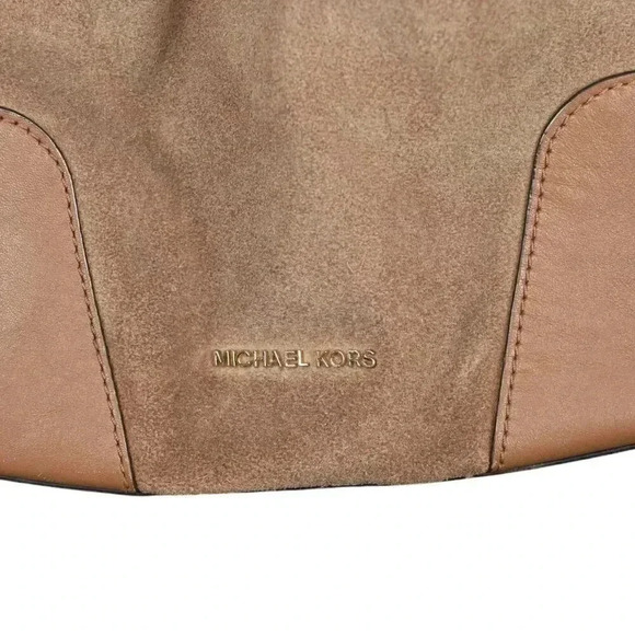 Michael Kors Cary Medium Suede Bucket Bag Purse Brown Shoulder Satchel Crossbody - Picture 8 of 15